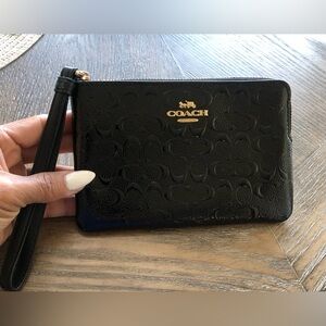 Coach  Embossed Patent Leather Black Wristlet